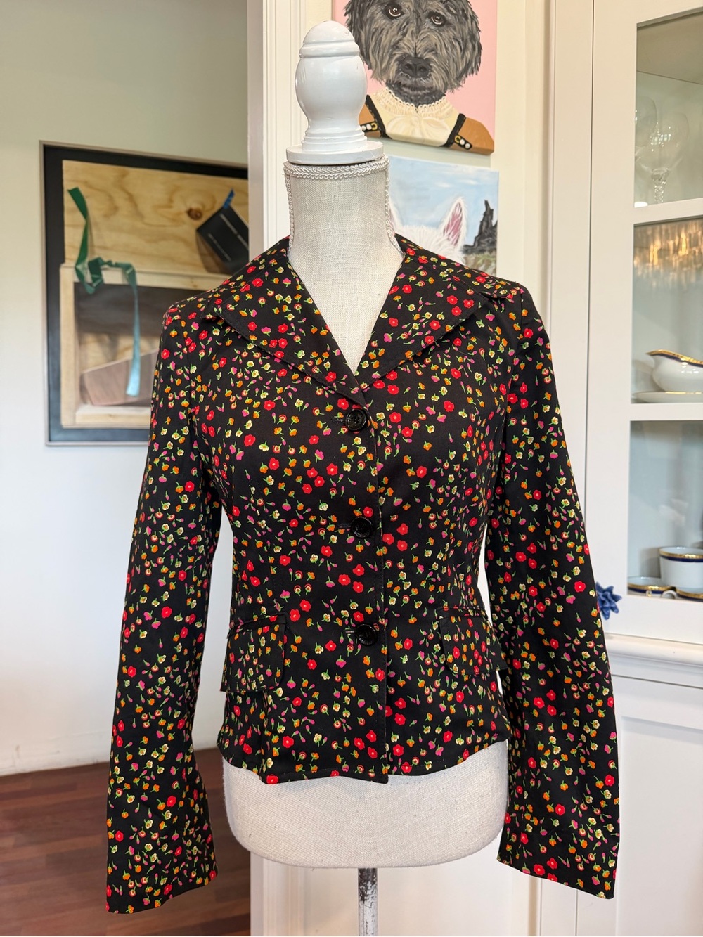 Dolce & Gabbana Black Blazer with Pink and Orange Floral Dots - Picture 2 of 7